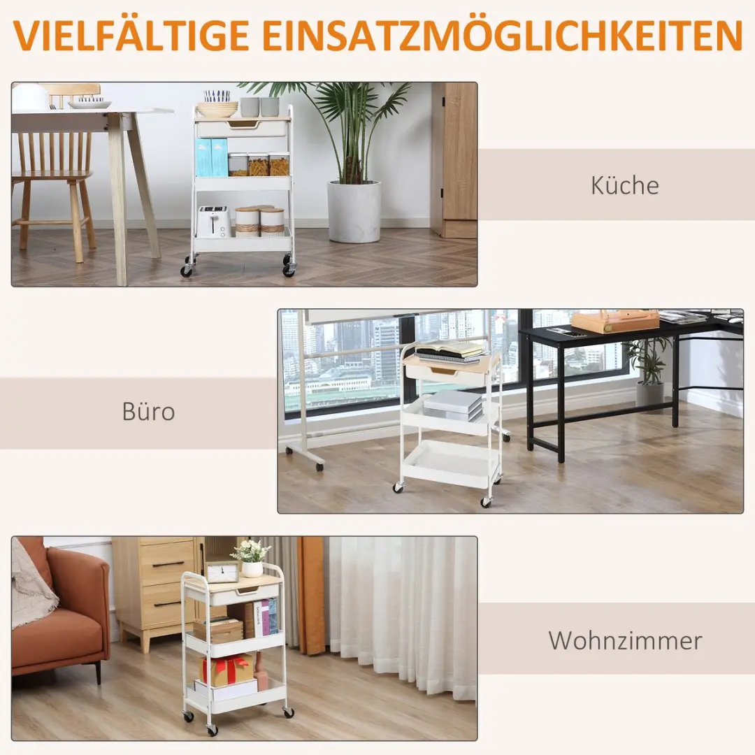 Homcom Nutsvoertuigwagen 850-191 - 43,9x30,5x75,6cm Wit - afbeelding 6 van 6