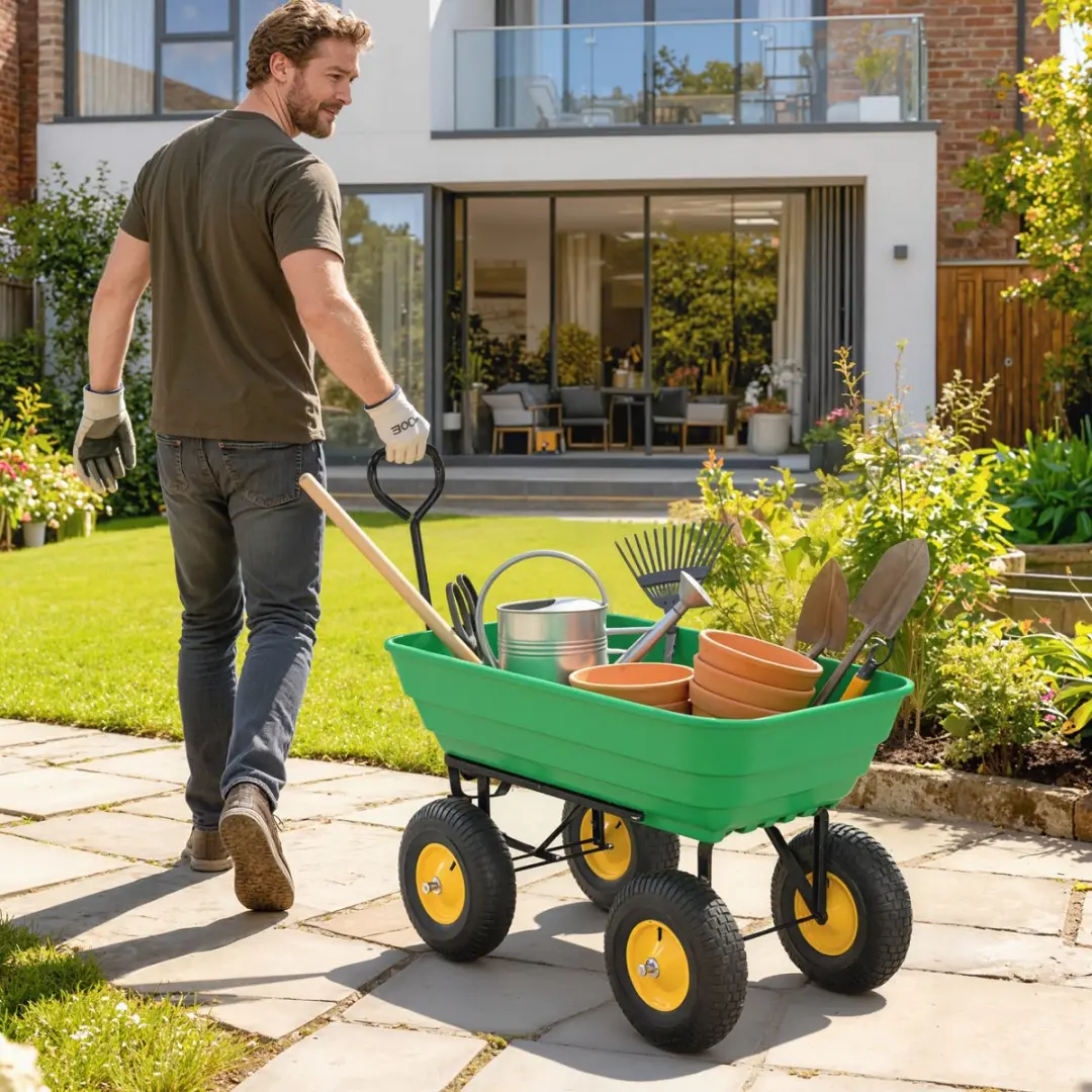 Outsunny Tuinwagen - 109L - 52x94cm - Donkergroen