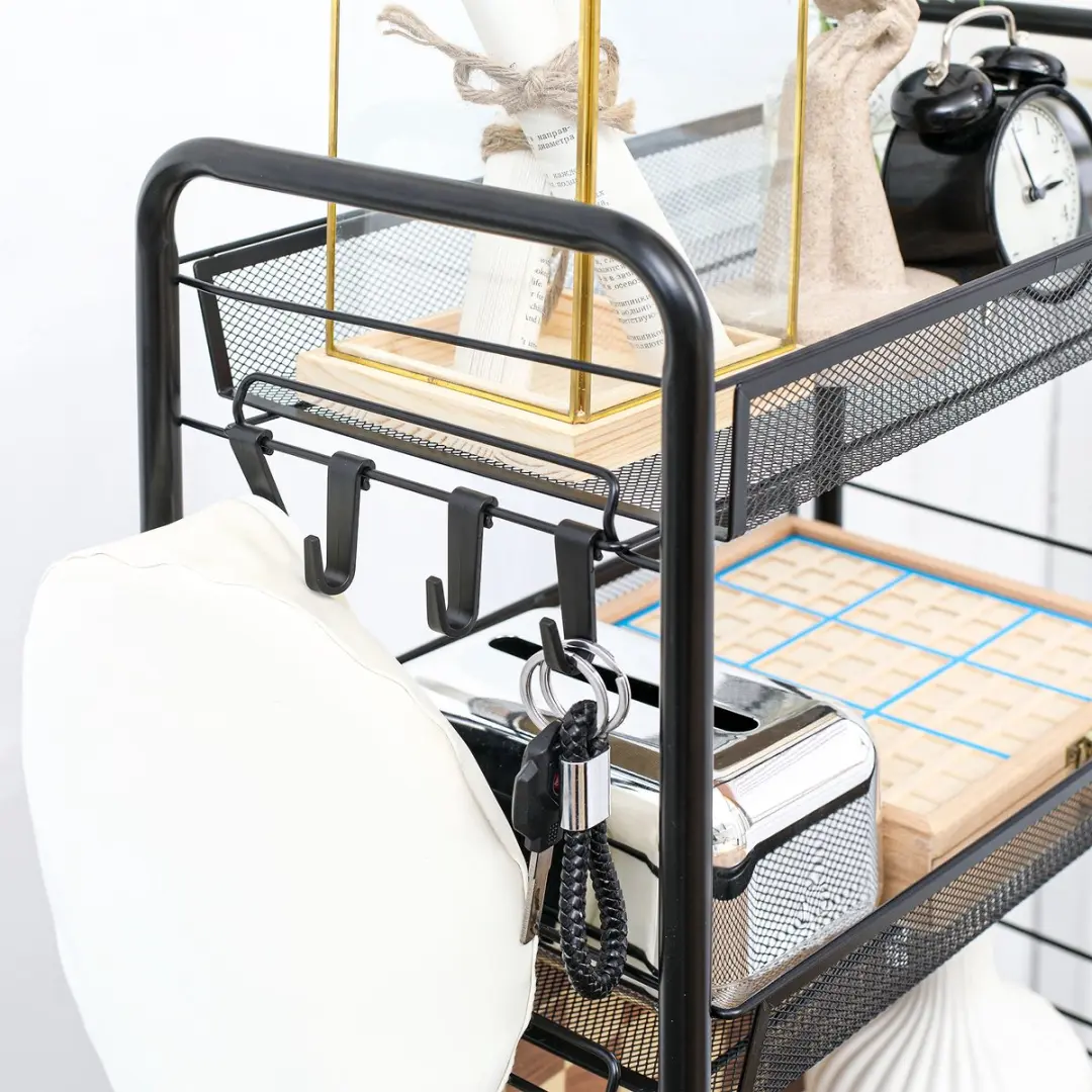 Homcom Serveerwagen Staal 45x26,5x84cm - Zwart - 4 Niveaus