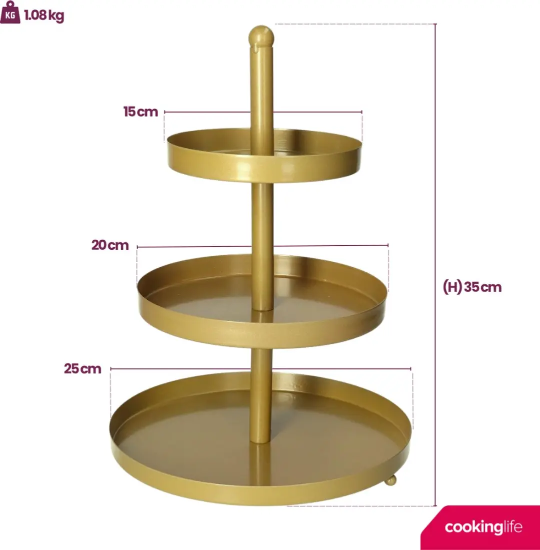 Cookinglife Food for Fun Serveertoren Goud - 3-delig Ø15/20/25cm