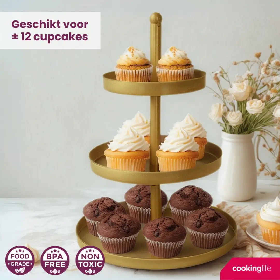 Cookinglife Food for Fun Serveertoren Goud - 3-delig Ø15/20/25cm