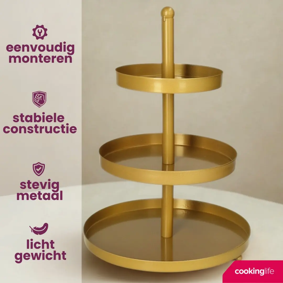 Cookinglife Food for Fun Serveertoren Goud - 3-delig Ø15/20/25cm