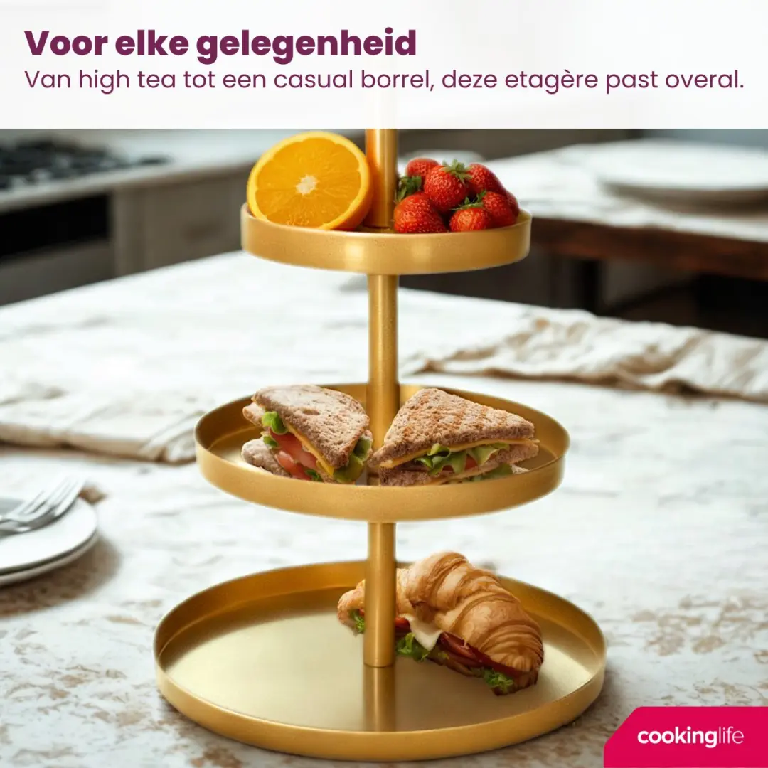 Cookinglife Food for Fun Serveertoren Goud - 3-delig Ø15/20/25cm