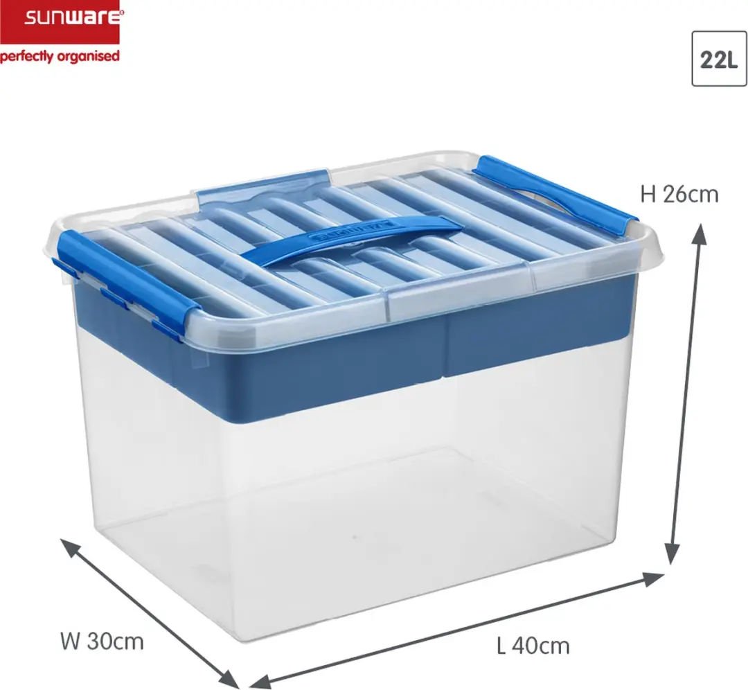 Sunware Q-line Opbergbox 22L - 40x30x26cm - Transparant/Blauw - afbeelding 2 van 4