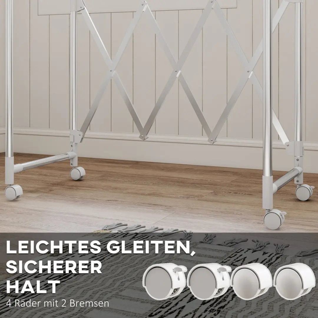 Homcom Kledingdroogrek Roestvrij staal 104-150L - 103x145-197cm - Zilver