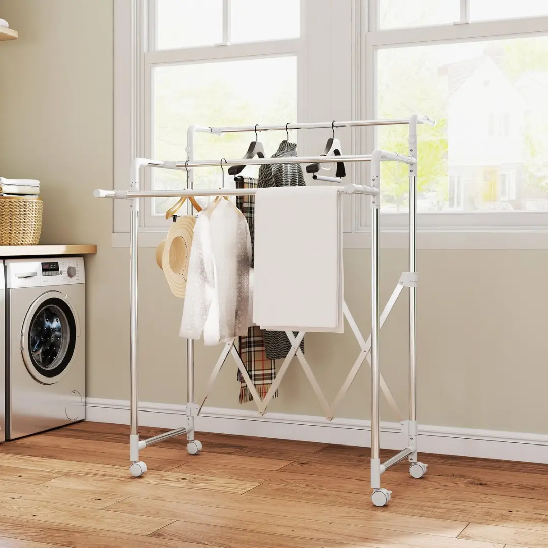 Homcom Kledingdroogrek Roestvrij staal 104-150L - 103x145-197cm - Zilver