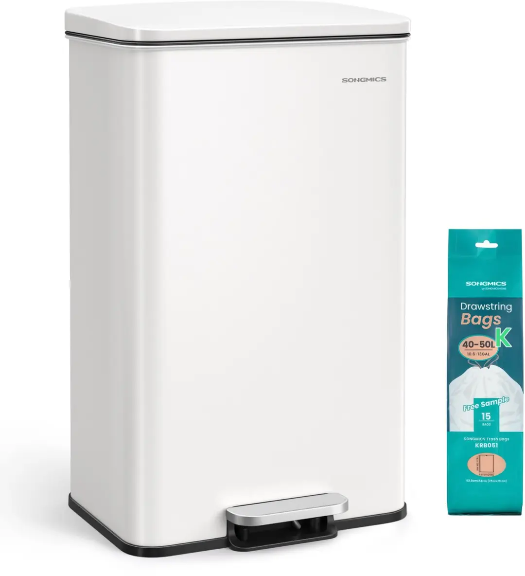 Songmics Pedaalemmer 40L - Staal - Softclose - Wit