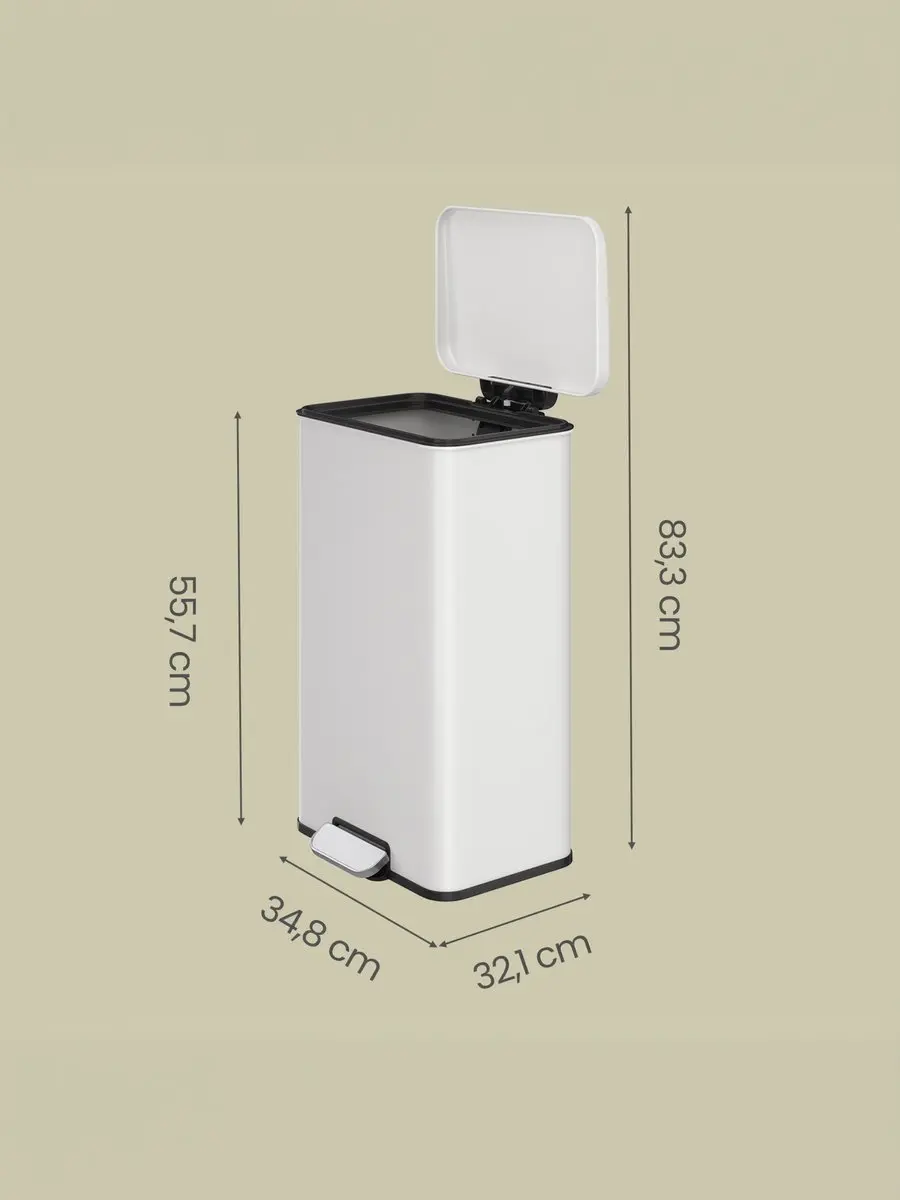Songmics Pedaalemmer 40L - Staal - Softclose - Wit