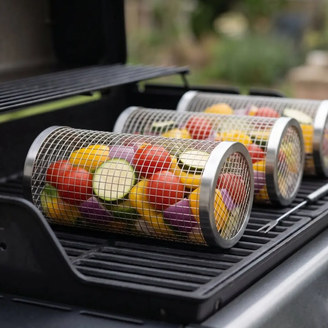 Cookinglife Rollende Grillmanden RVS Ø9x20cm - Set van 2