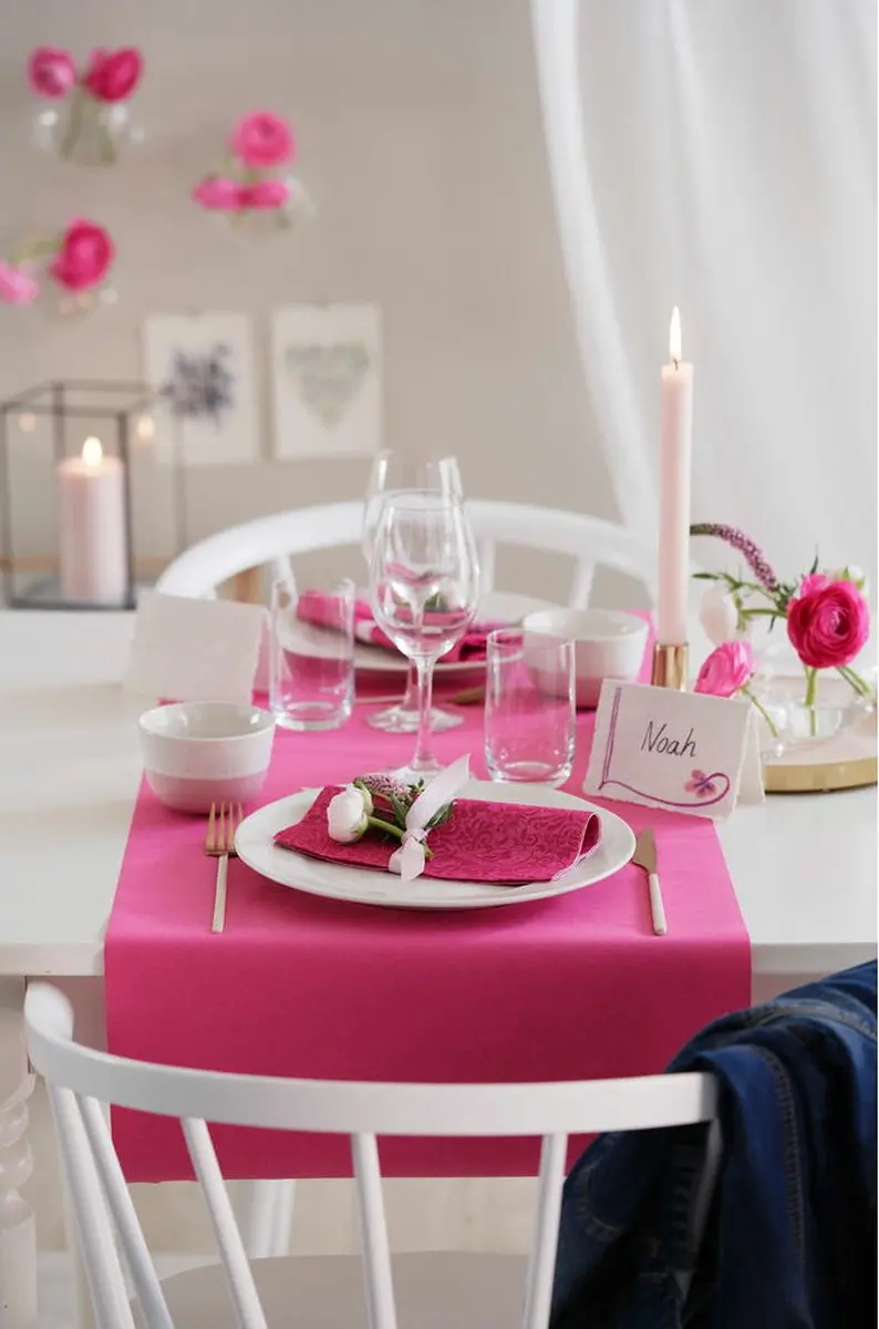 Duni Tafelloper Textiellook Fuchsia Roze 480x40cm