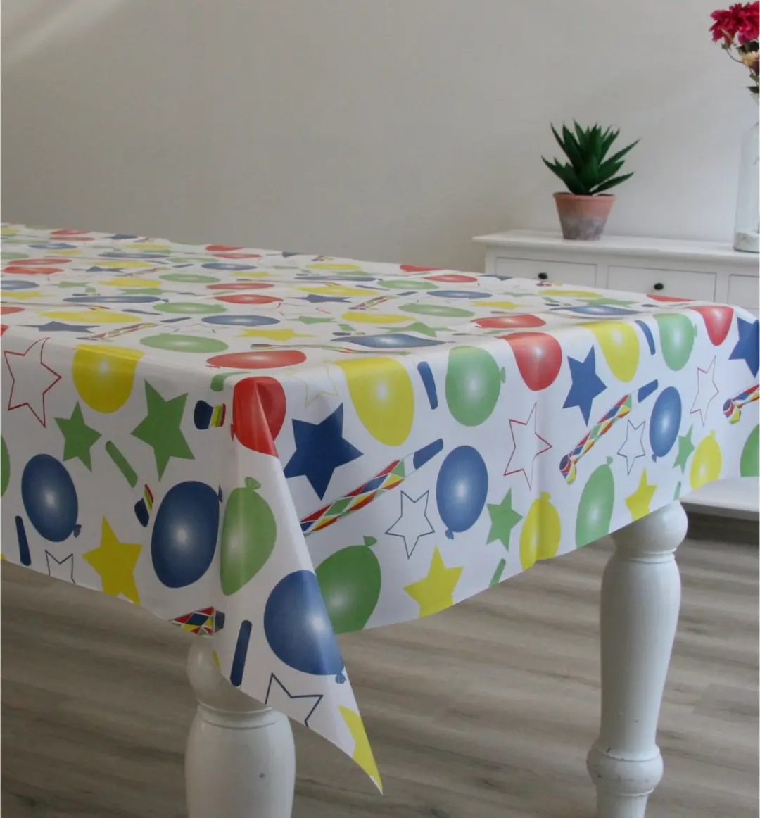 Bellatio Design Tafelzeil 140x250cm - Feestprint - Wit