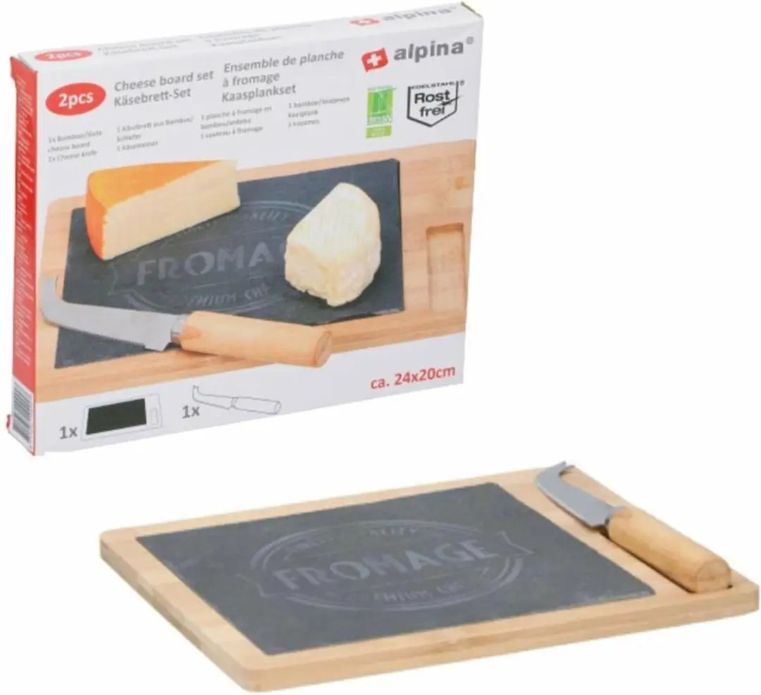Alpina Serveerset Kaasplank 24x20cm - Grijs/Bruin