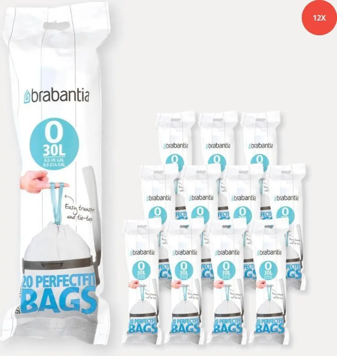 Brabantia PerfectFit Vuilniszakken 30L - 240 Stuks (12x20) - Wit - afbeelding 2 van 2