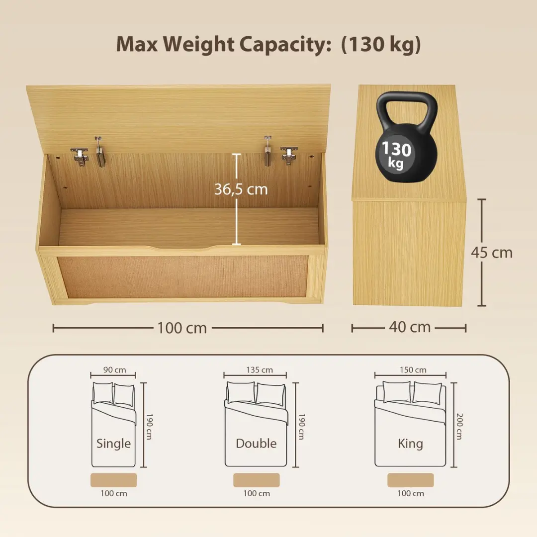 Homcom Opbergkist 100x40x45cm Eikenhout