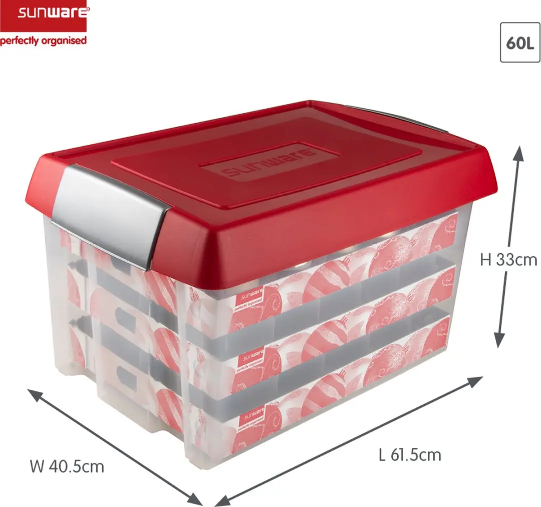 Sunware Nesta Kerstballen Opbergbox 60L - 60x40x33cm - Rood/Transparant - afbeelding 2 van 6