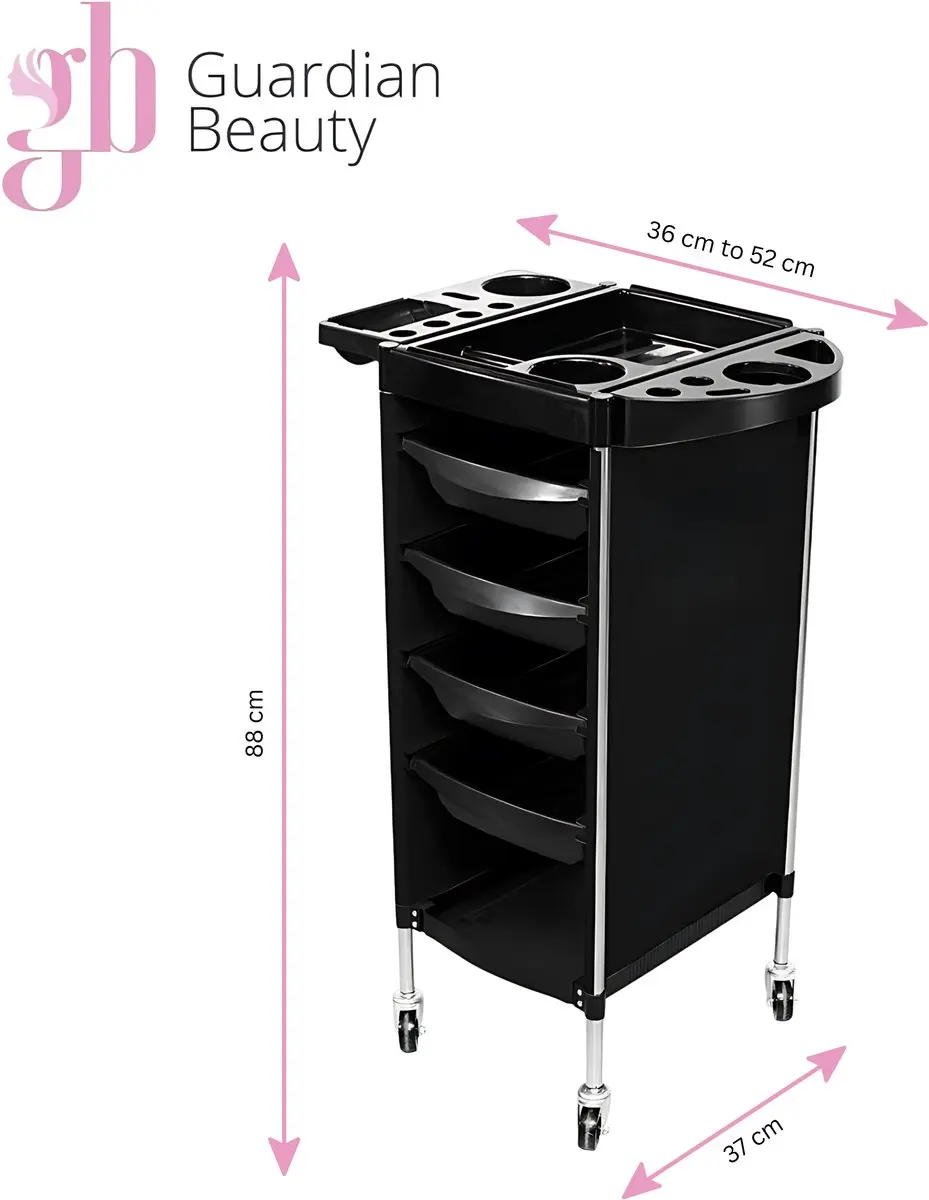 Guardian Beauty Salon Trolley 4W - Zwart - 4 Lades - afbeelding 6 van 6