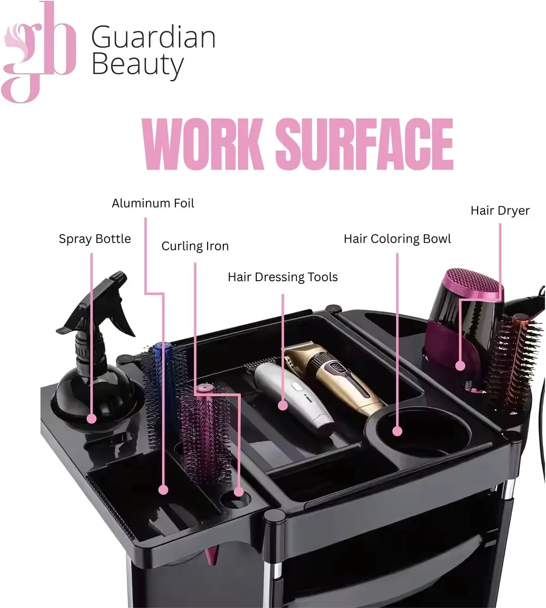 Guardian Beauty Salon Trolley 4W - Zwart - 4 Lades - afbeelding 5 van 6