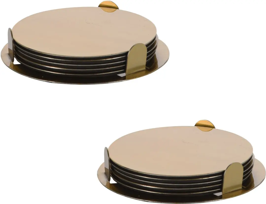 Bellatio Design Onderzetters 12 Stuks - Goud - Ø8,5cm - met Houder