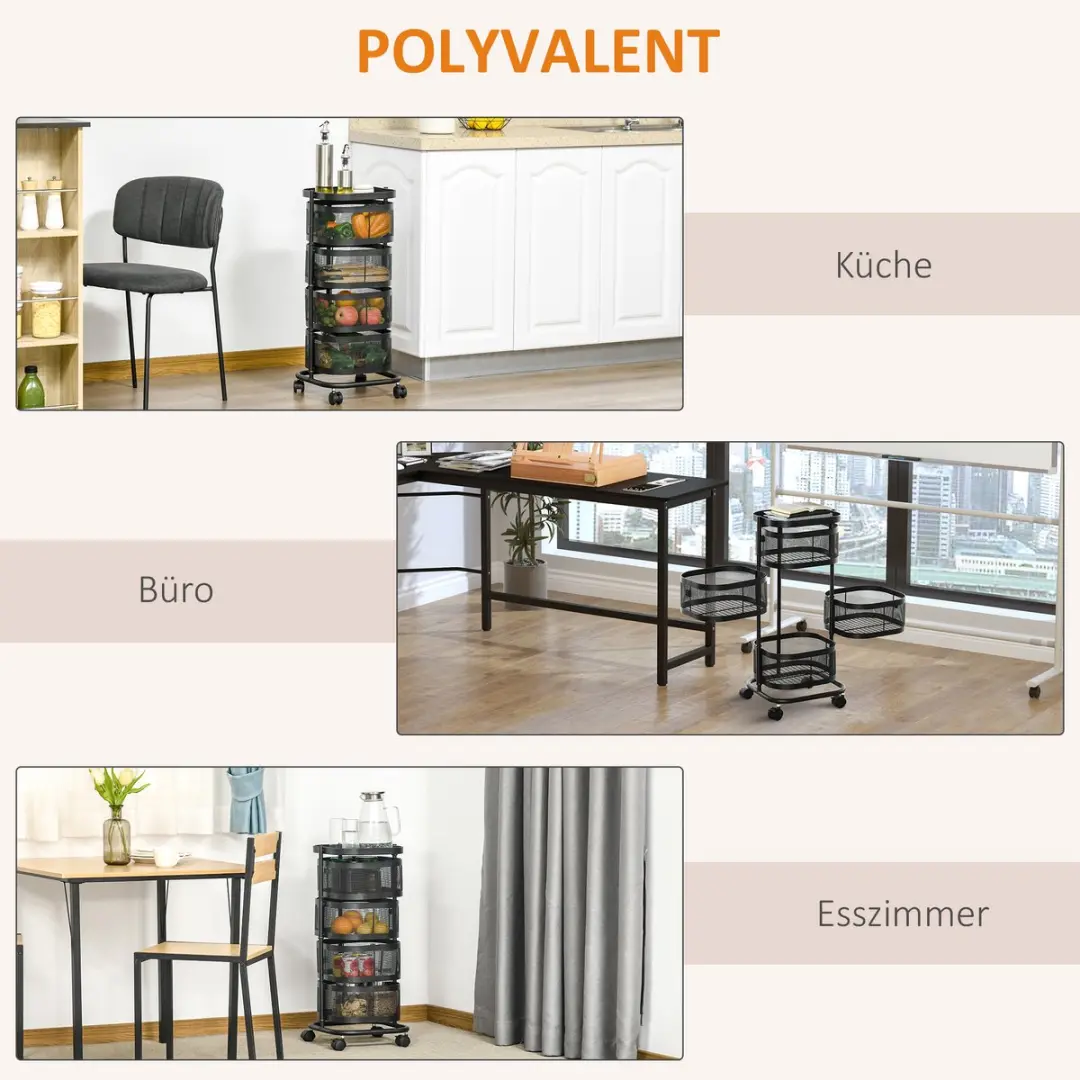 Homcom Utility Cart 850-184 - 33x33x77cm Zwart - afbeelding 6 van 6