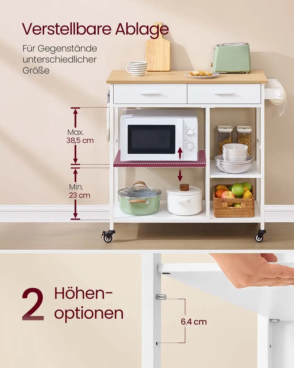Songmics Keukentrolley 45x98,7x90cm - Matwit/Eikenbeige - afbeelding 6 van 6