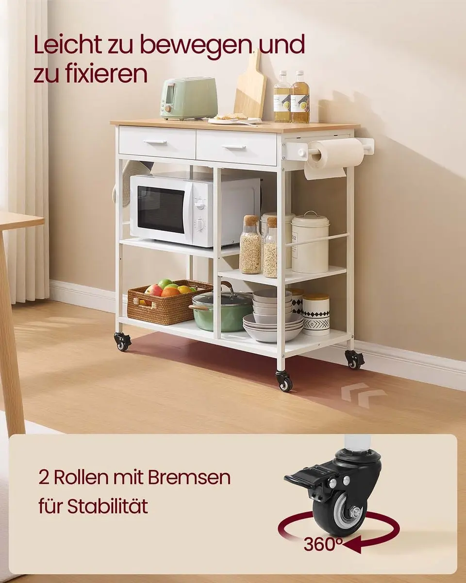 Songmics Keukentrolley 45x98,7x90cm - Matwit/Eikenbeige - afbeelding 3 van 6