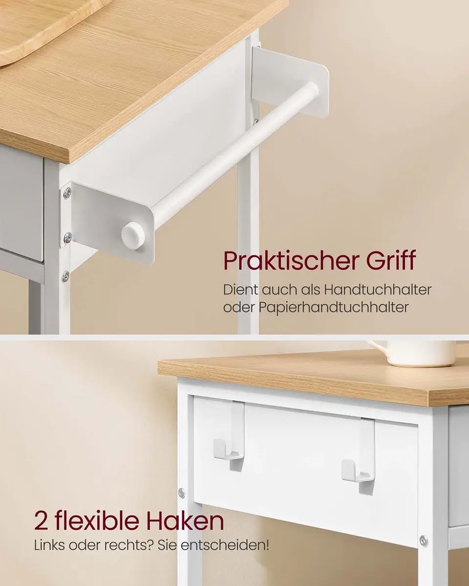 Songmics Keukentrolley 45x98,7x90cm - Matwit/Eikenbeige - afbeelding 5 van 6