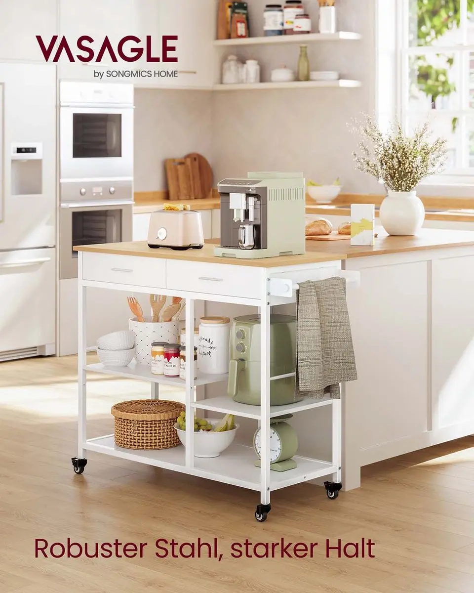 Songmics Keukentrolley 45x98,7x90cm - Matwit/Eikenbeige - afbeelding 4 van 6
