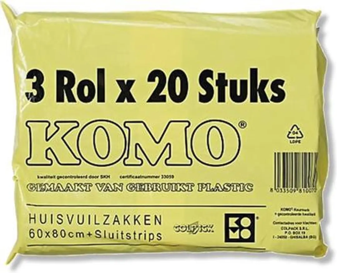 KOMO Vuilniszakken 60L - 3 Rollen (20 Stuks)
