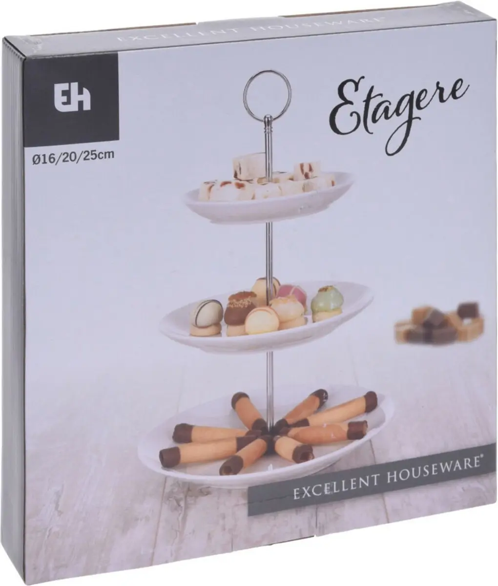 Excellent Houseware Porseleinen Etagère 3 Etages - Wit