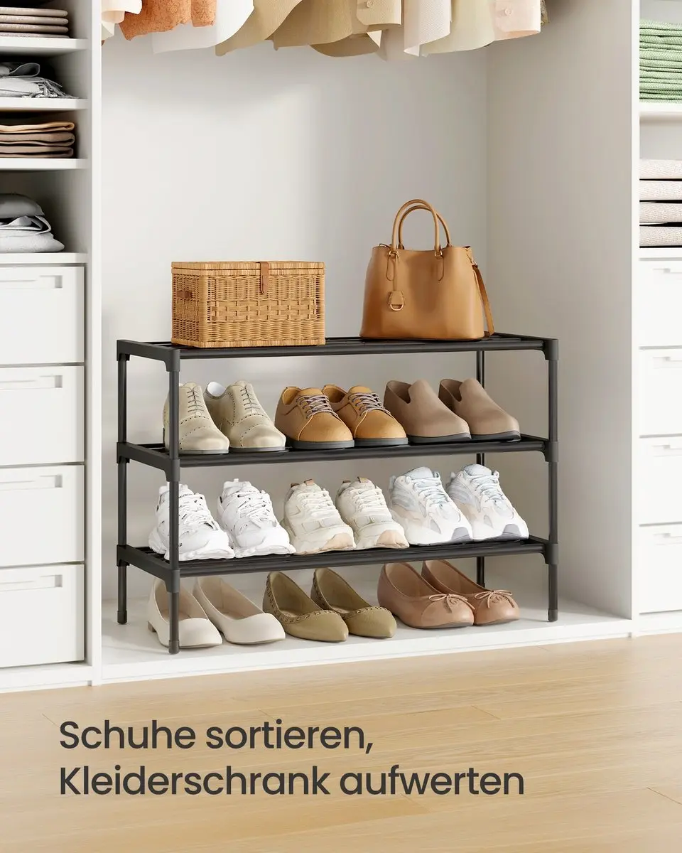 Songmics Schoenenrek 3-niveaus 62cm - 12 Paren - Zwart - afbeelding 5 van 6