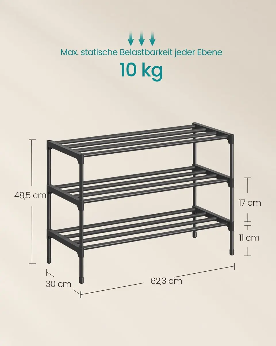 Songmics Schoenenrek 3-niveaus 62cm - 12 Paren - Zwart - afbeelding 6 van 6