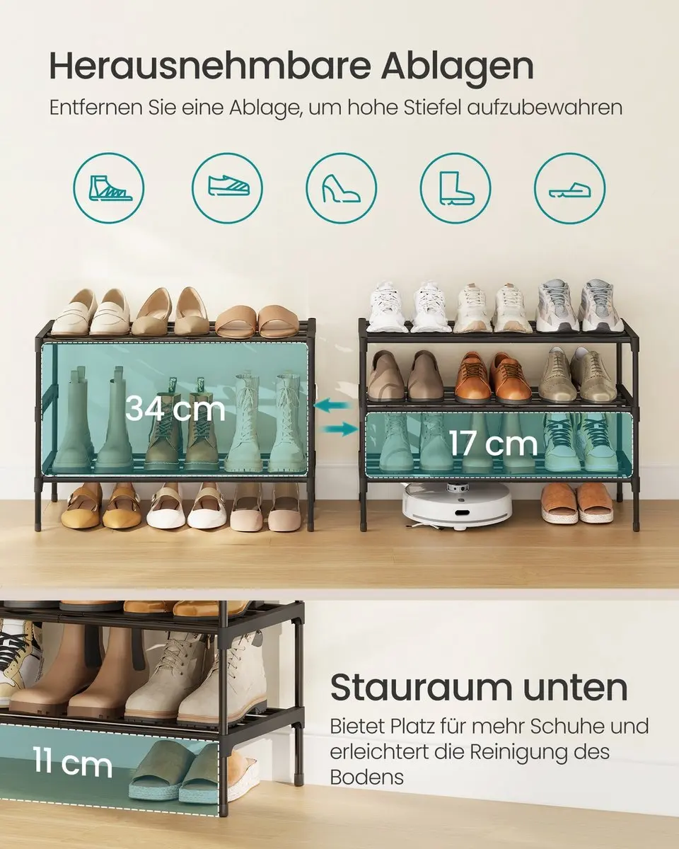 Songmics Schoenenrek 3-niveaus 62cm - 12 Paren - Zwart - afbeelding 4 van 6