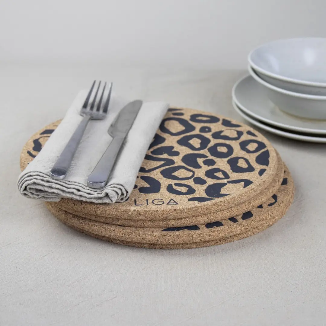Liga Placemat Luipaard Set - 4 Stuks - Kurk - Beige