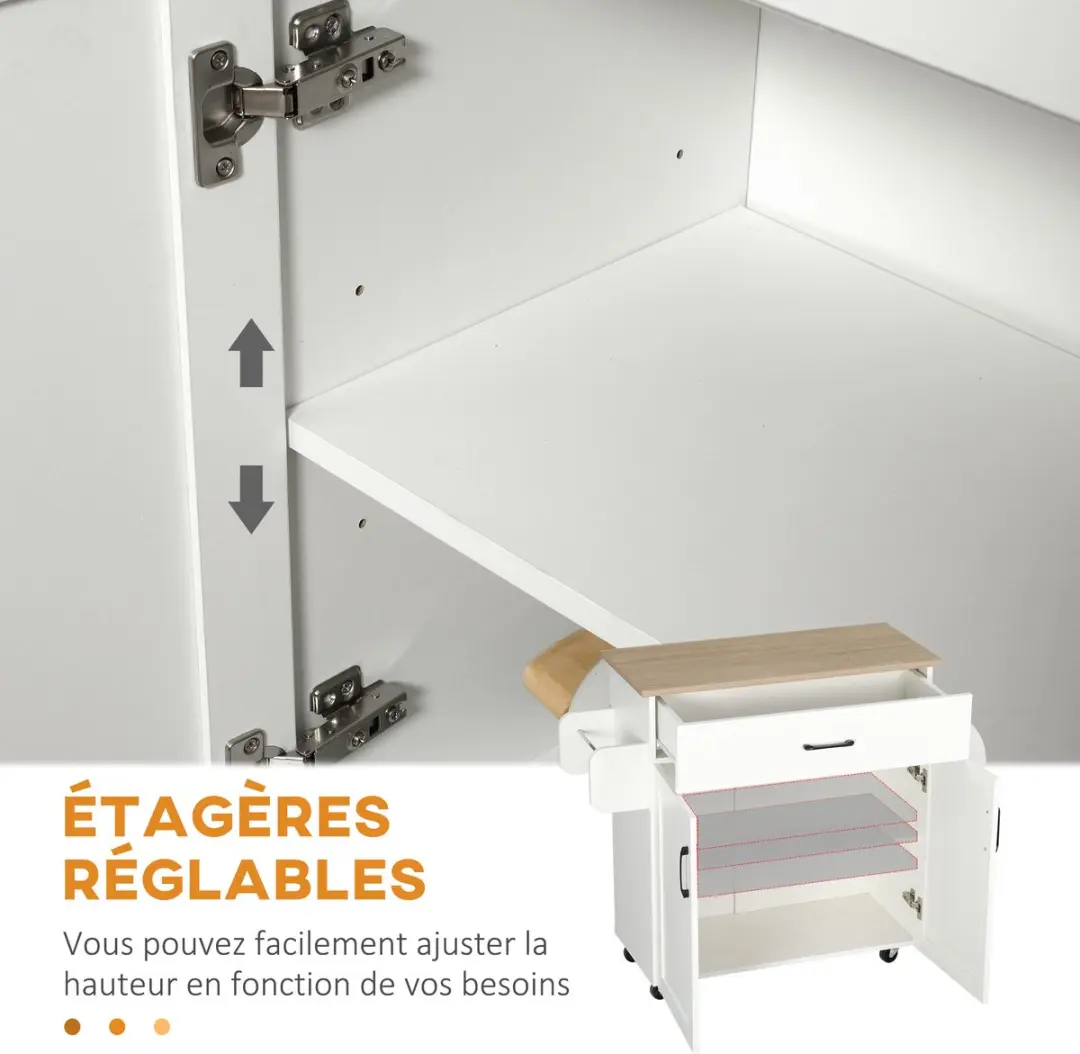 Homcom Keukenwagen 105x36x85cm - Wit