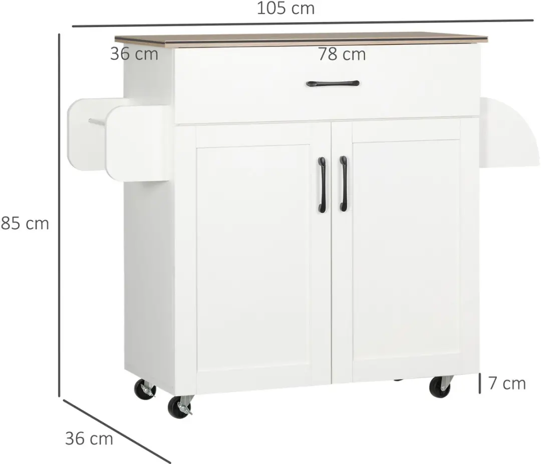 Homcom Keukenwagen 105x36x85cm - Wit - afbeelding 6 van 6