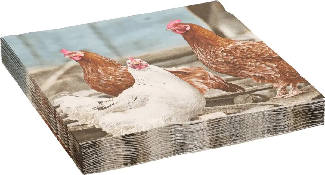 Esschert Design Pasen Servetten 20 Stuks - 33x33cm - Boerderij Kippenprint