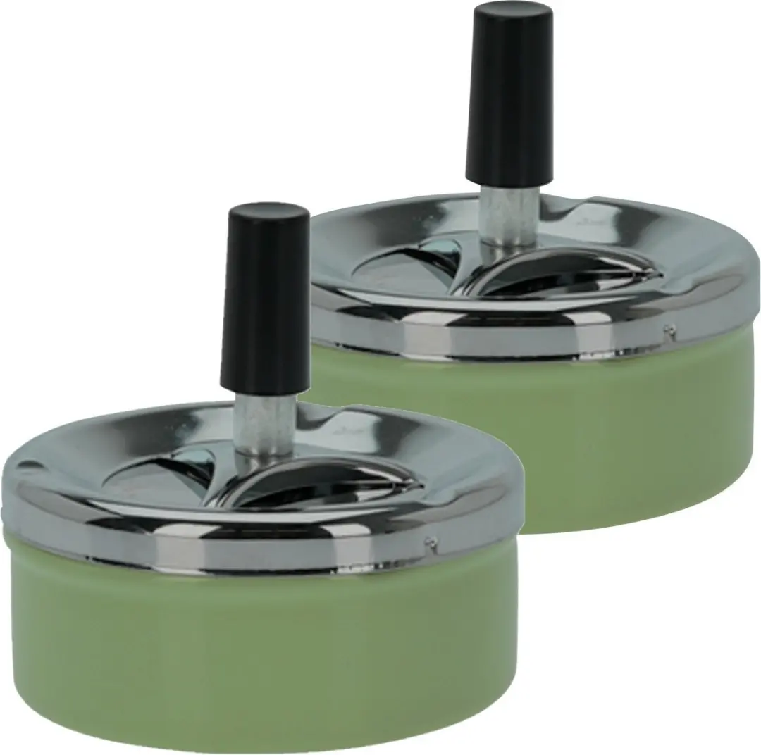 Excellent Houseware Druk & Draai Tafel Asbak - 2 Stuks - Metaal Groen & Chrome