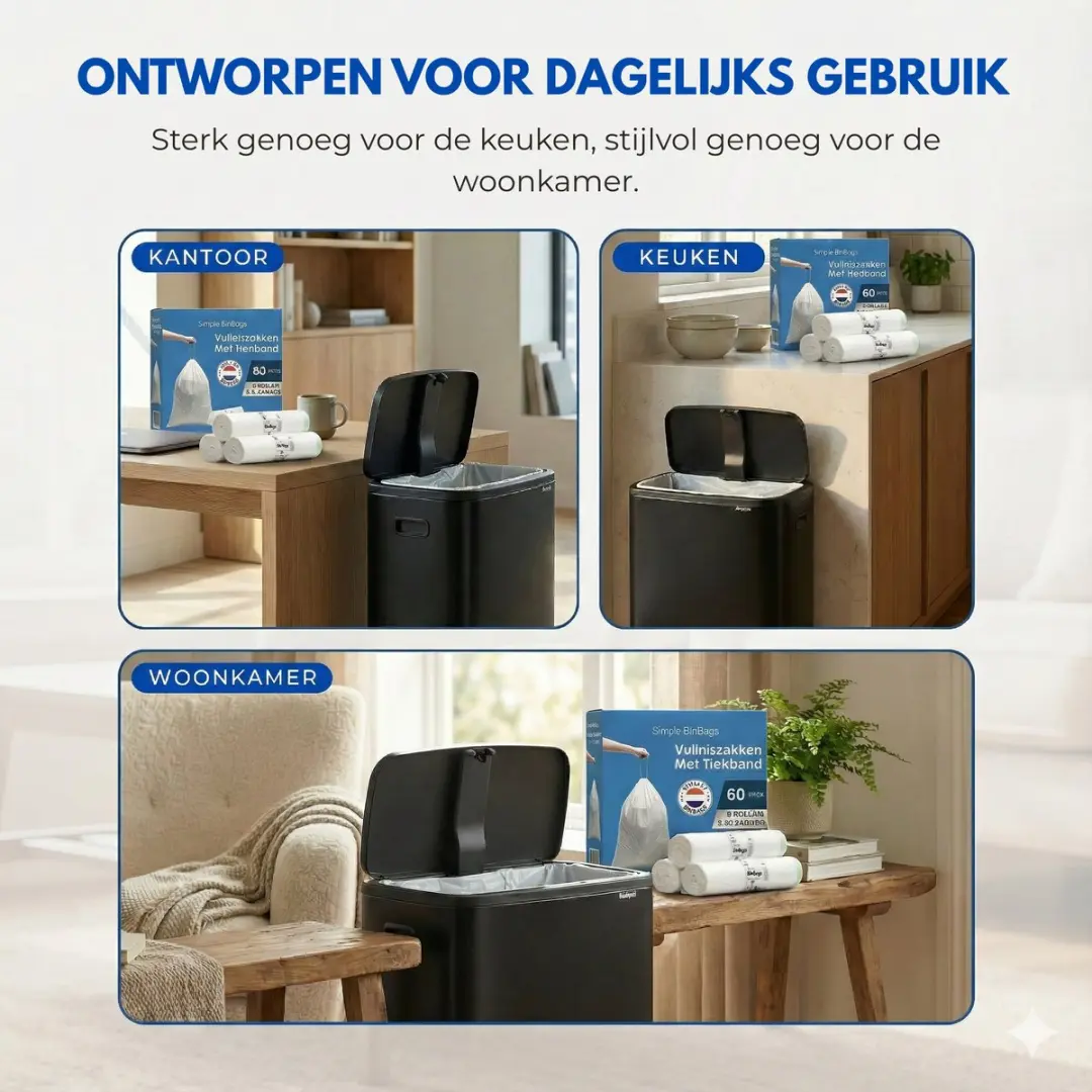 Simple Vuilniszakken 60L - 120 Stuks (6x20) - Wit/ Groen