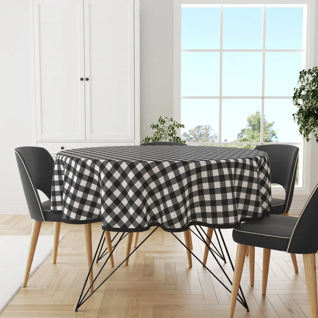 Wicotex Tafelzeil Ruit Zwart Rond 160cm