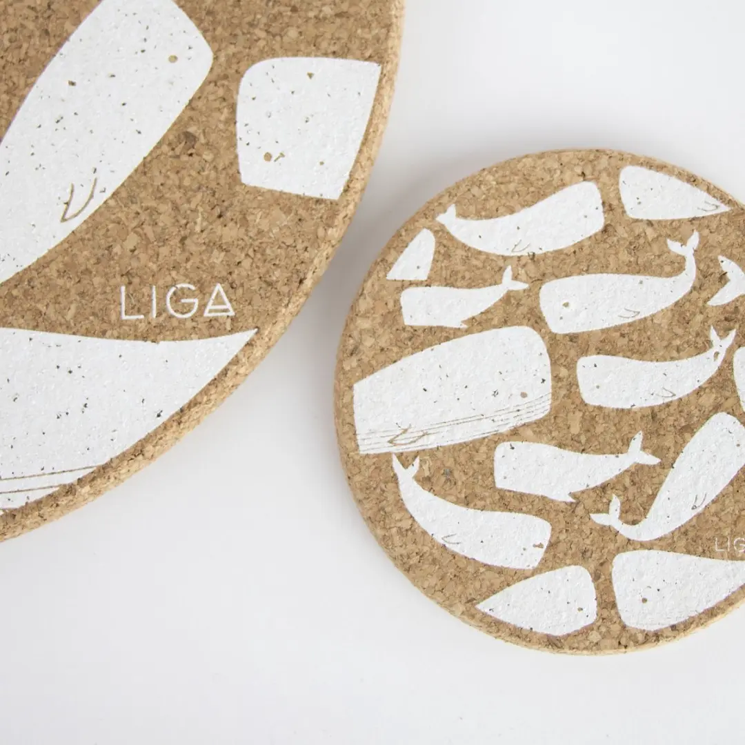 Liga Walvis Onderzetter Set - 4 Stuks - Kurk - Beige