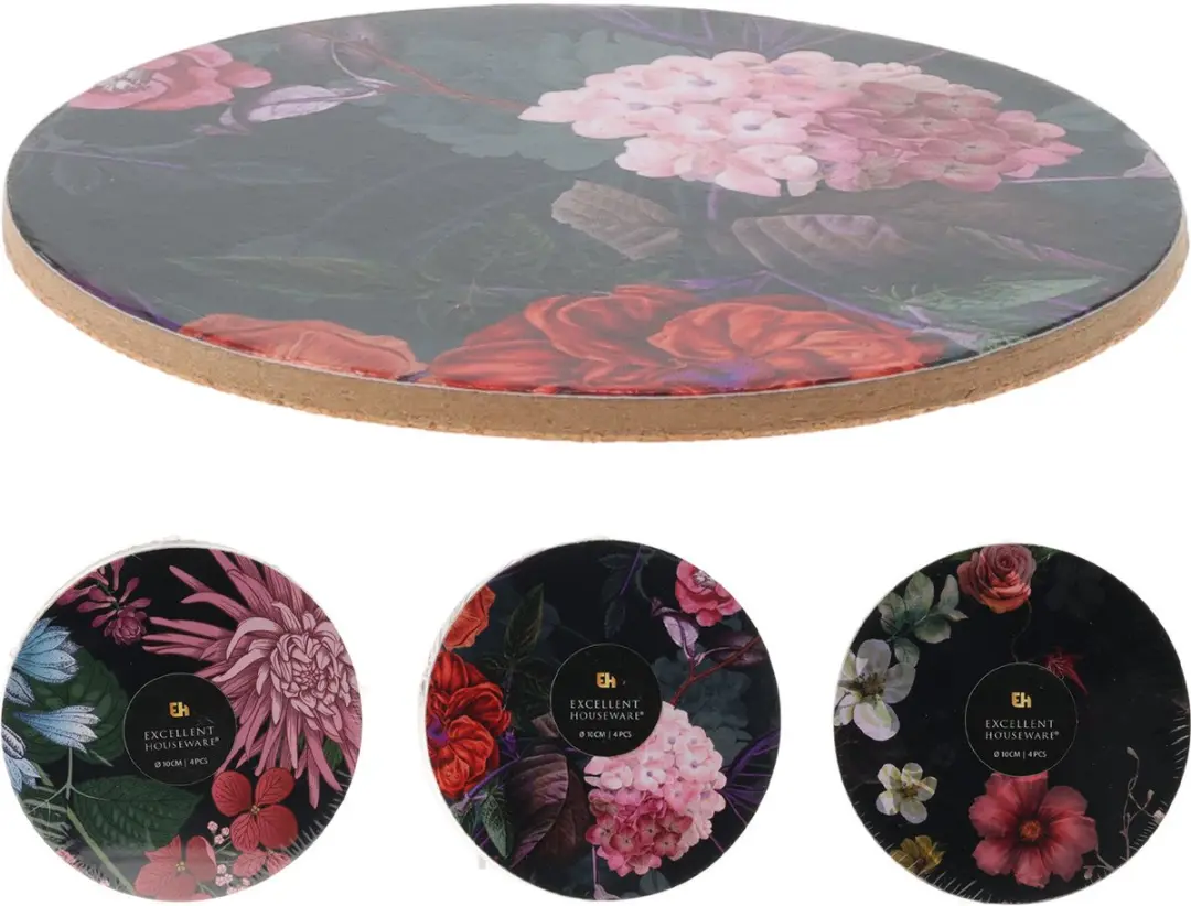 Excellent Houseware Onderzetterset Bloemen 4-delig