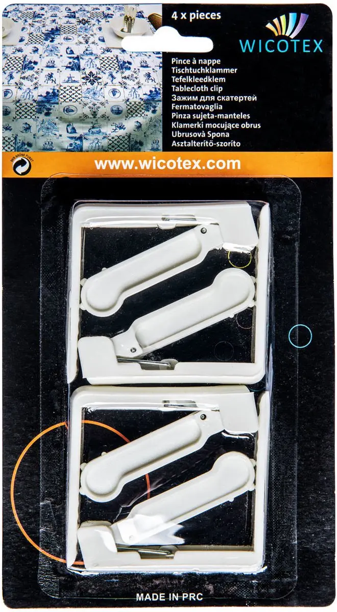 Wicotex Tafelkleedklemmen - 8 Stuks - Wit - 14x9cm