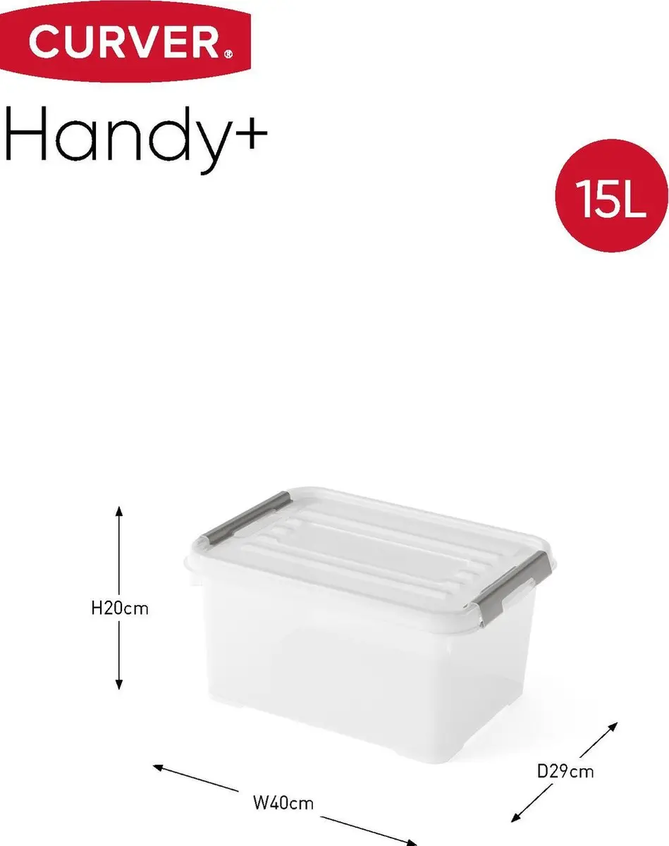 Curver Handy+ Opbergbox 15L - 4 Stuks - Transparant