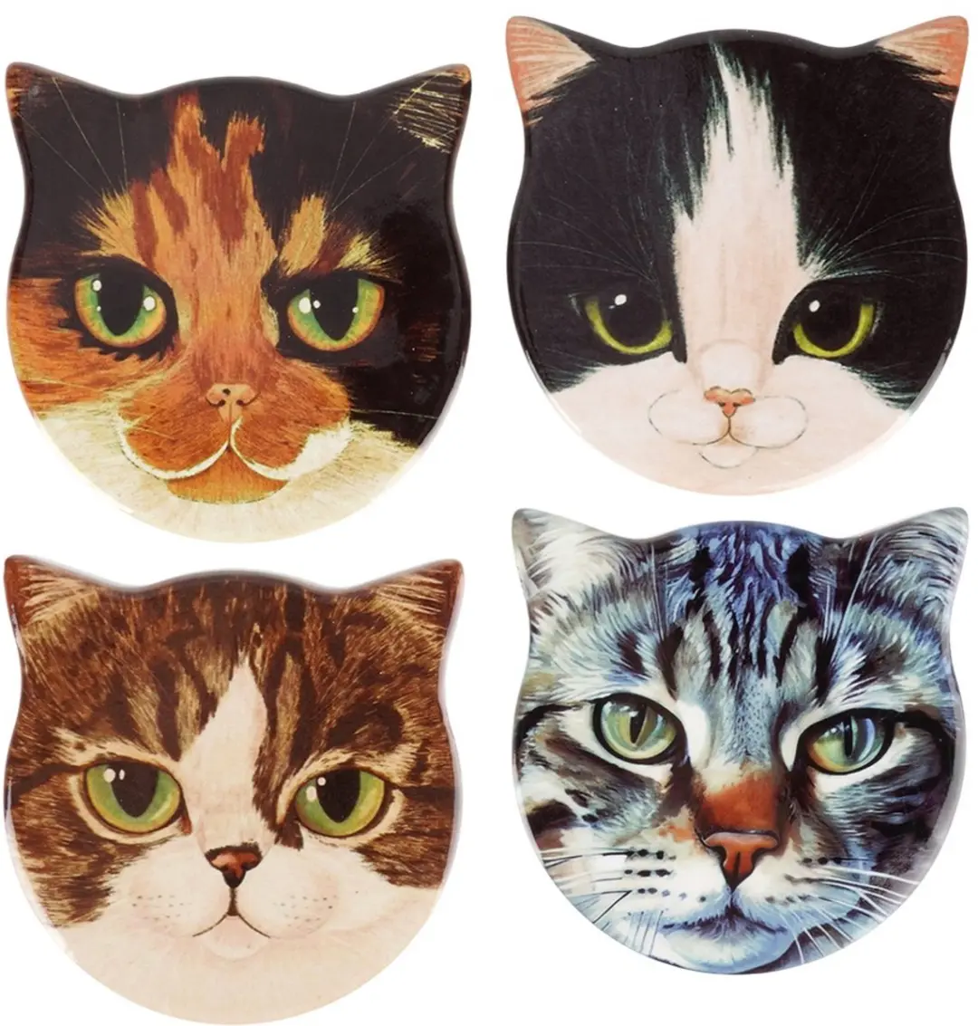 Excellent Houseware Kat Onderzetters - 4 Stuks - Veelkleurig