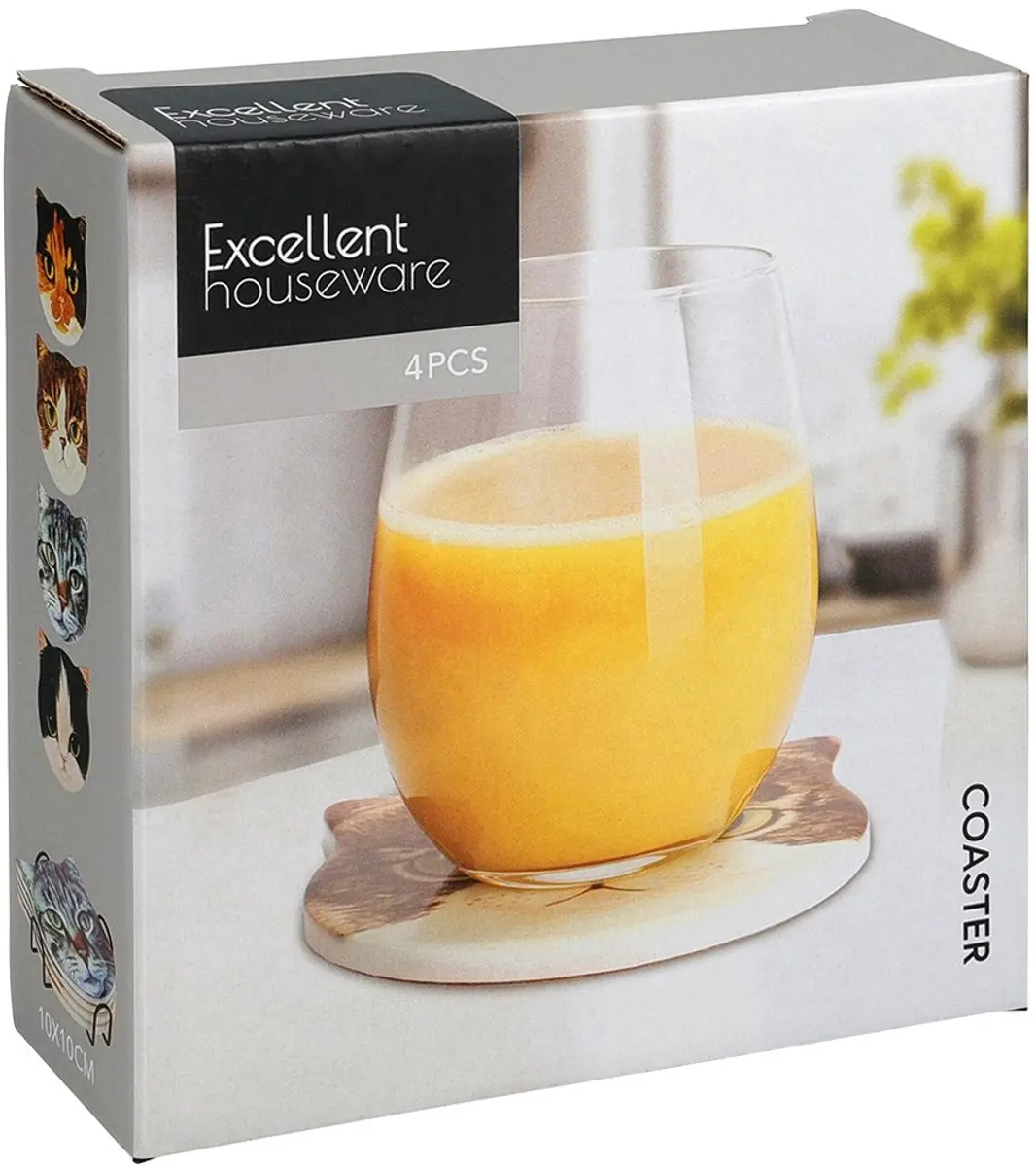 Excellent Houseware Kat Onderzetters - 4 Stuks - Veelkleurig