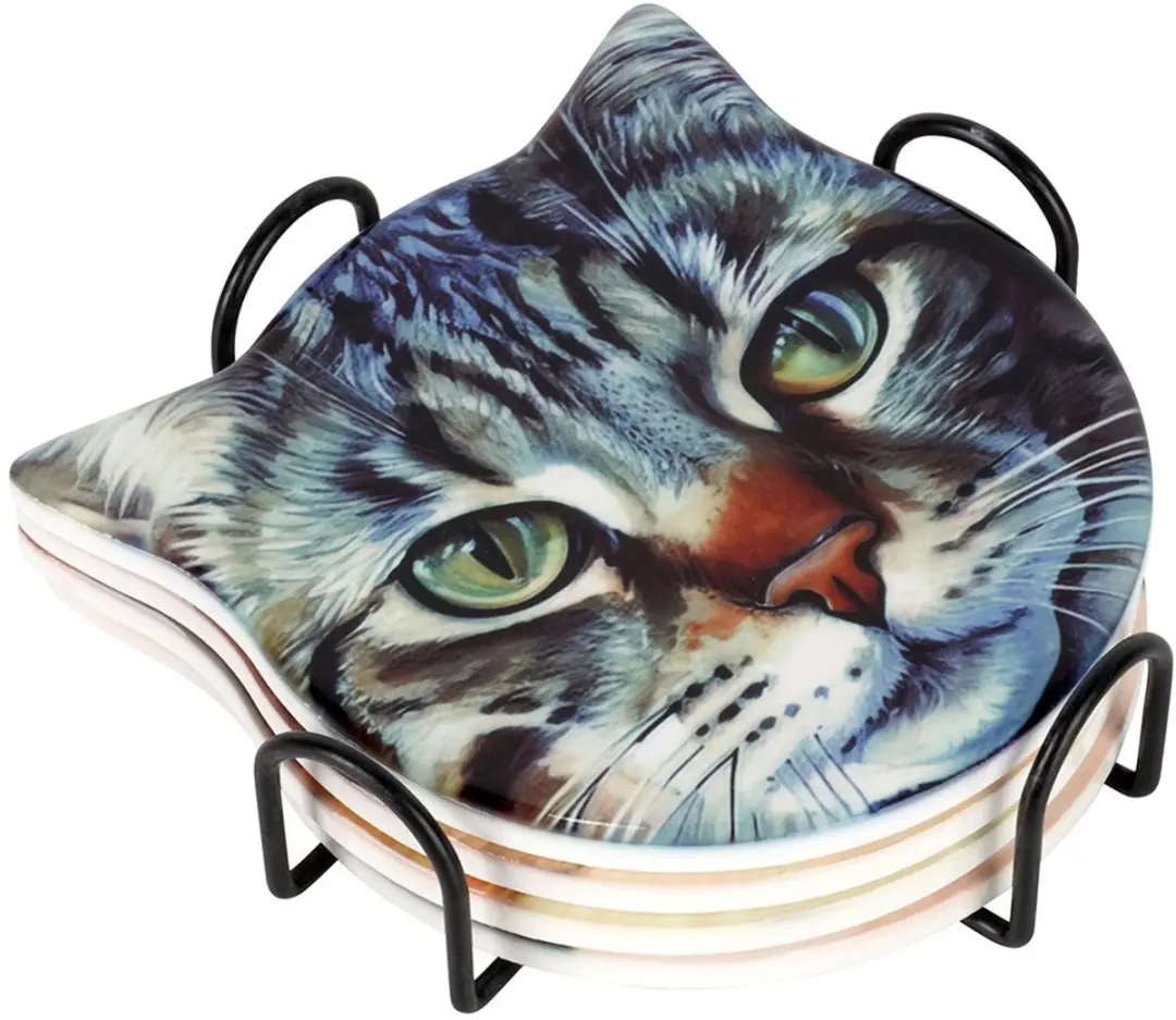 Excellent Houseware Kat Onderzetters - 4 Stuks - Veelkleurig
