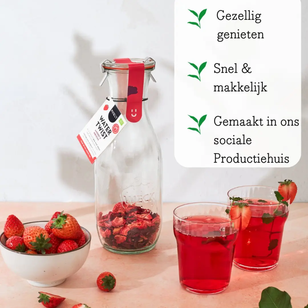 Pineut Watertwist Tafelwaterkaraf 1L - Aardbei & Hibiscus - Glas