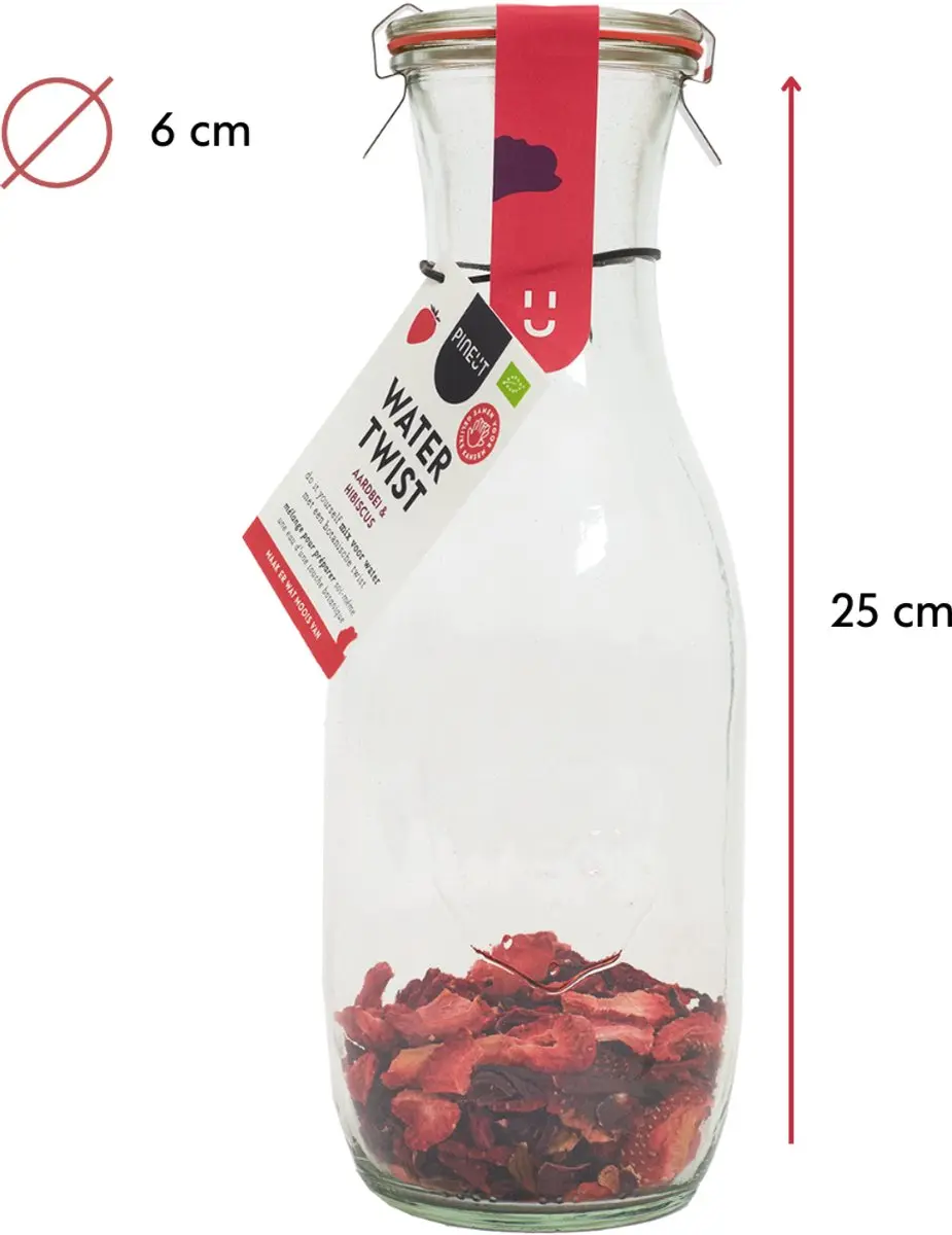 Pineut Watertwist Tafelwaterkaraf 1L - Aardbei & Hibiscus - Glas