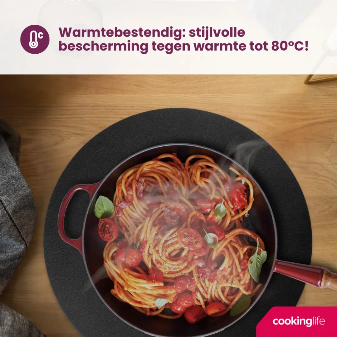 Cookinglife Placemats Lederlook Vegan Zwart - Ø 38cm - 6 Stuks