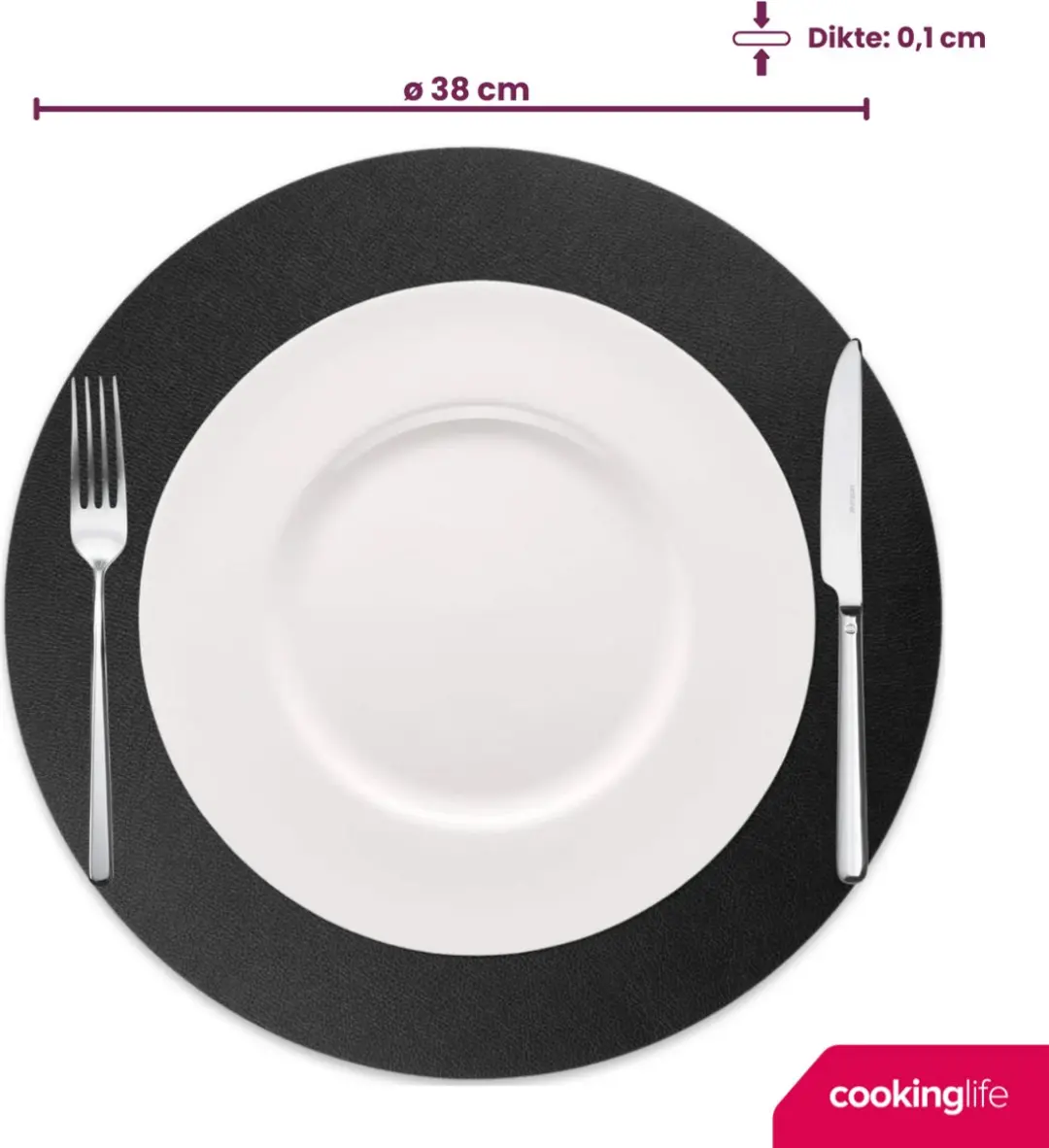 Cookinglife Placemats Lederlook Vegan Zwart - Ø 38cm - 6 Stuks